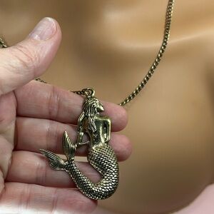 Whimsical Bronze Mermaid Pendant Necklace